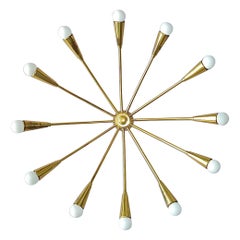 Retro Large Midcentury Sputnik Flush Mount Brass Ceiling Lamp Kaiser Kalmar Stilnovo