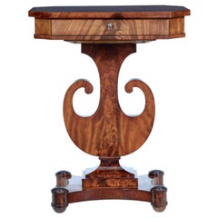 19th Century Flame Mahogany Lyre Form Sewing Table