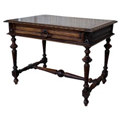 20th Century Spanish Baroque Style Oak Side Table or Center Table with Drawer
