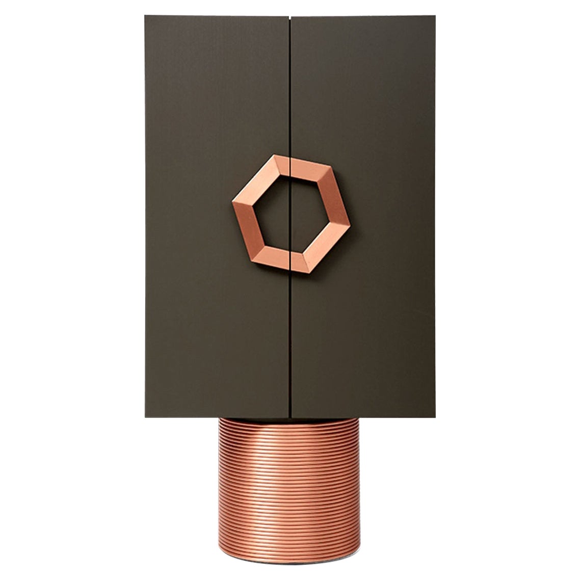 Modern Grey, Black, White Drinks Cabinet with Copper, Brass Showroom Sample For Sale