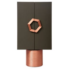 Modern Grey, Black, White Drinks Cabinet with Copper, Brass Showroom Sample