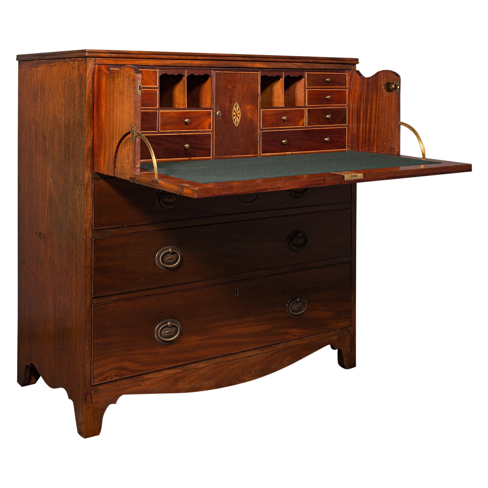 Antique Secretaire Cabinet, English, Chest of Drawers, Bureau, Desk, Georgian For Sale