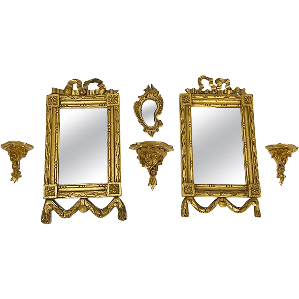 Ensemble miroir et console miniature en bois doré en vente