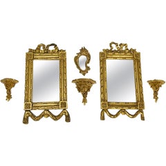 Ensemble miroir et console miniature en bois doré