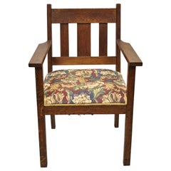 Vintage Mission Oak Arts & Crafts Stickley Style Slat Back Arm Chair