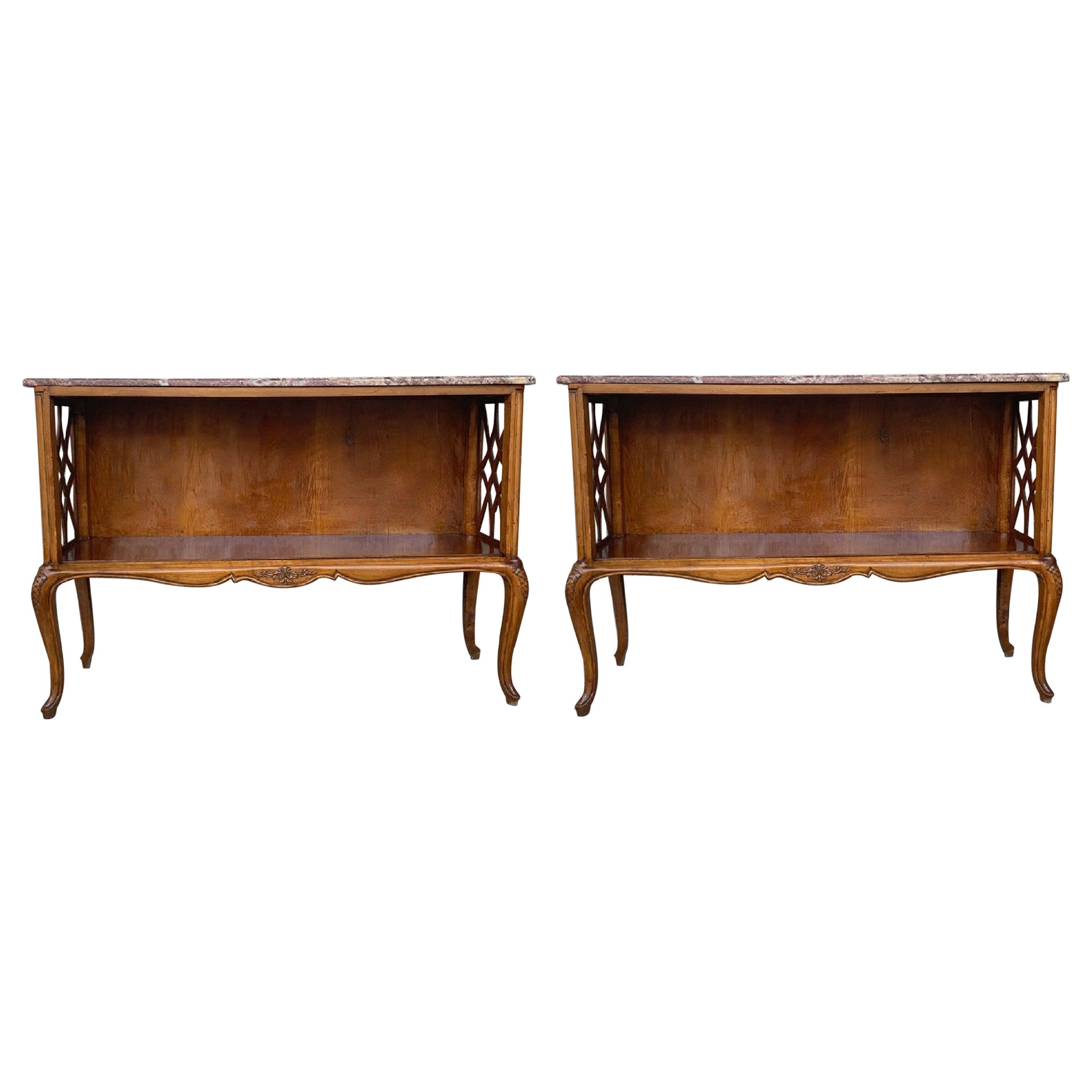 Pair of French Server Sideboard Table Carved Oak Panels with open Shelve For Sale