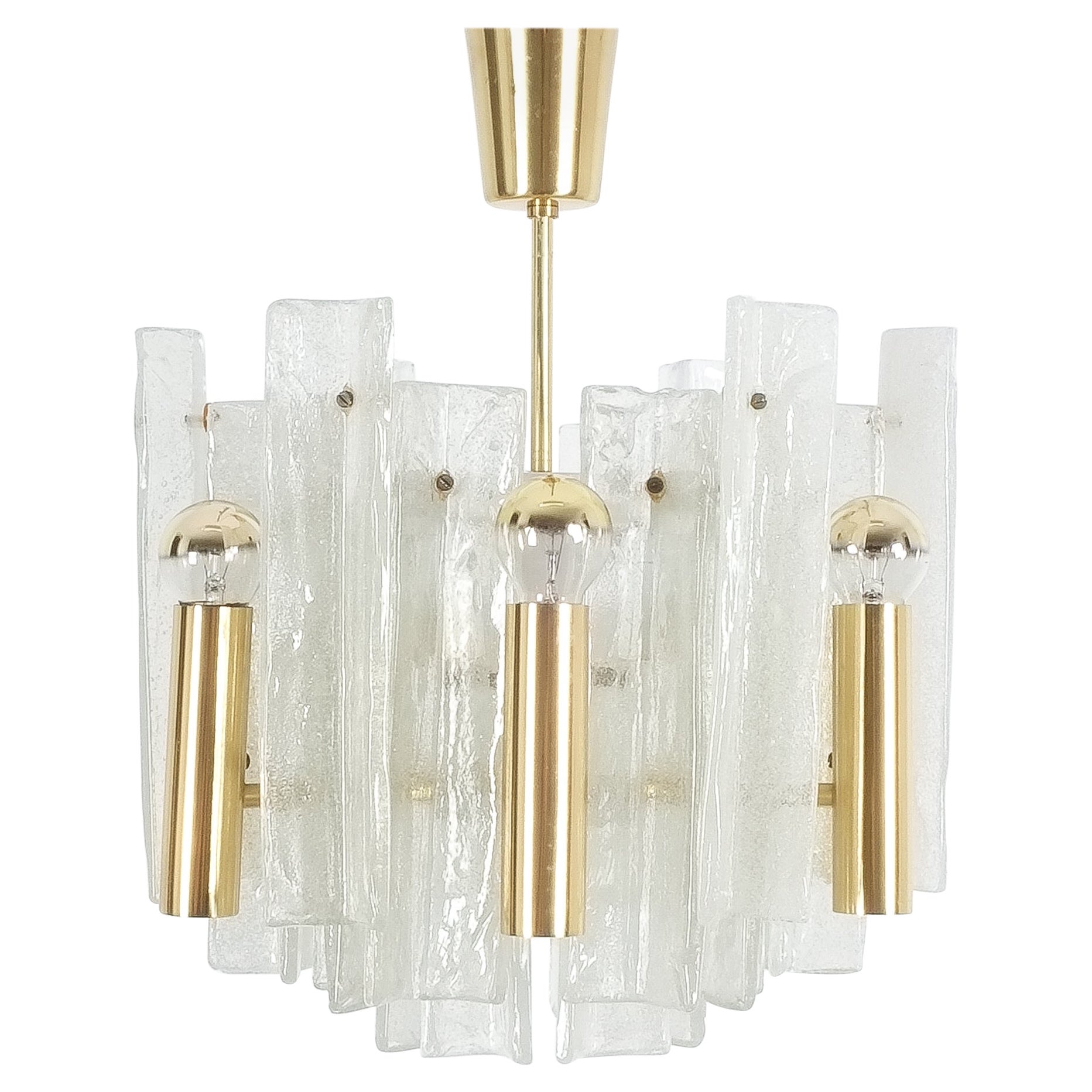 Kalmar Chandelier Semi Flush Mounts Pair Lipizza Glass Lamps, Austria 