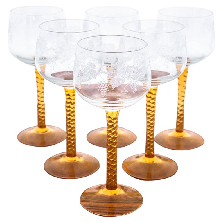 Set of Six Glass Wine Glasses, 1950s / 1960s