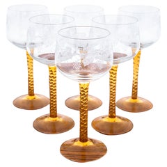 Retro Set of Six Glass Wine Glasses, 1950s / 1960s