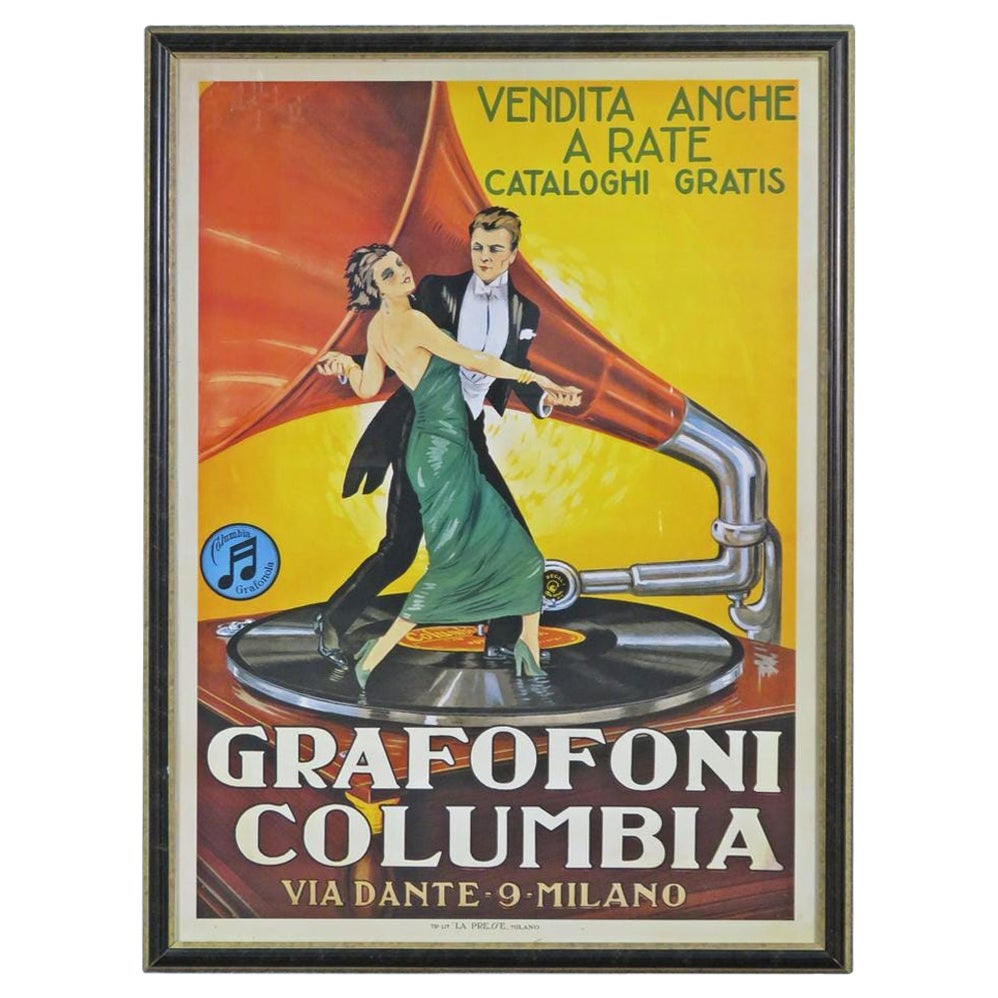 Vintage Italian Columbia Graphanola Milano Poster Advertising Framed