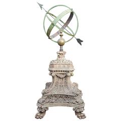 Antique Bronze and Wrought Iron Armillary Sphere Mounted on a Terracotta Pedestal