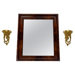 Small Mahogany Mirror with Gilt Wood Rocaille Scroll Wall Brackets
