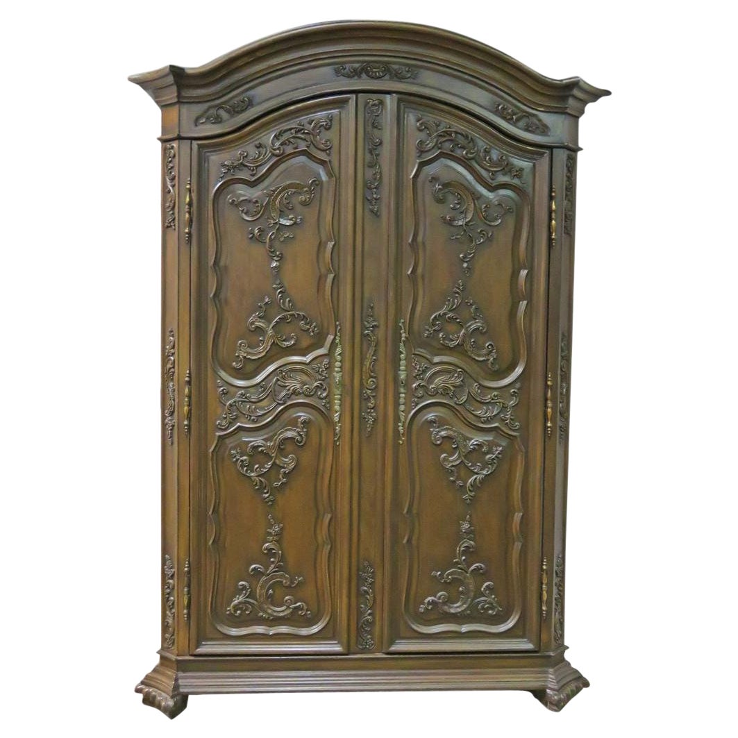 Carved Mahogany Armoire Entertainment Center Attributed to Ralph Lauren