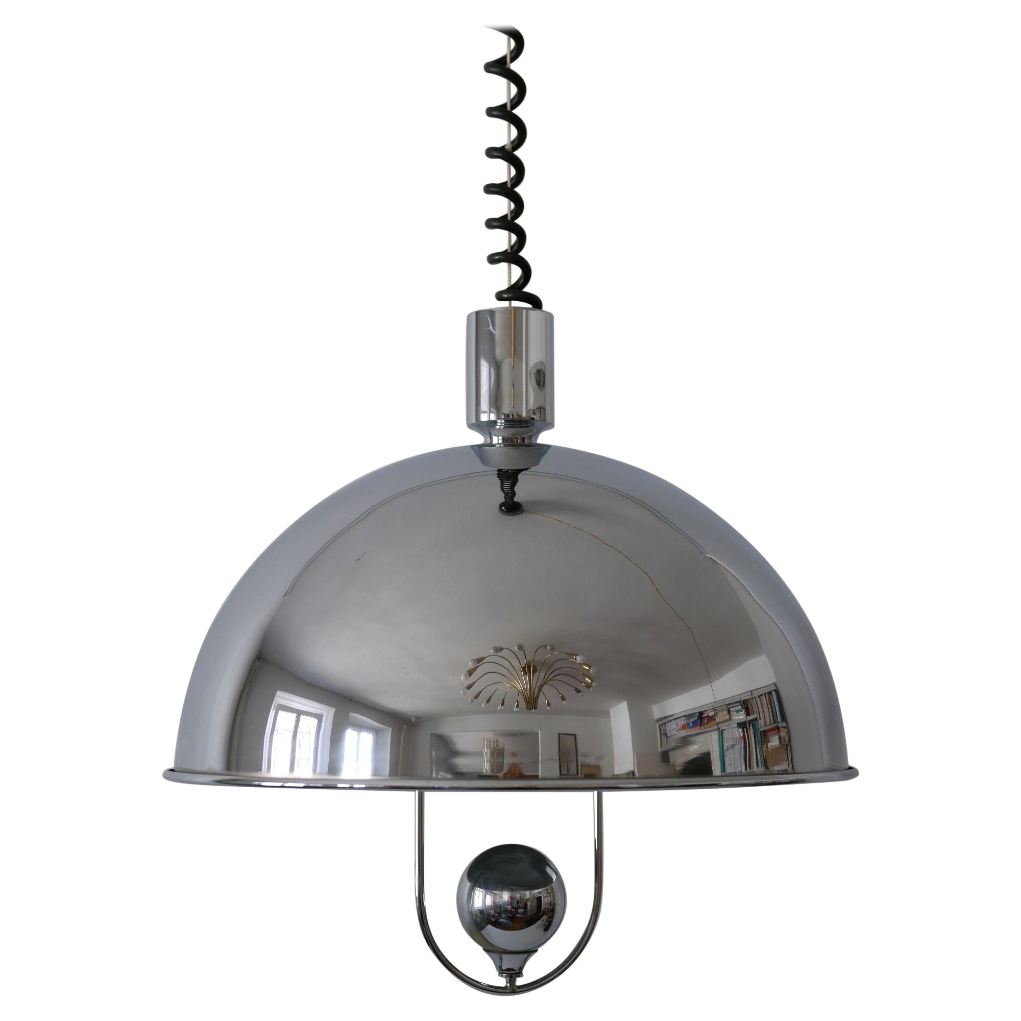 Lampada a sospensione moderna di metà secolo in ottone nichelato di Florian Schulz, anni '70 in vendita