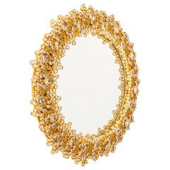 Retro Spectacular Backlit Mirror Gilded Brass and Crystal Glass by Palwa, Germany