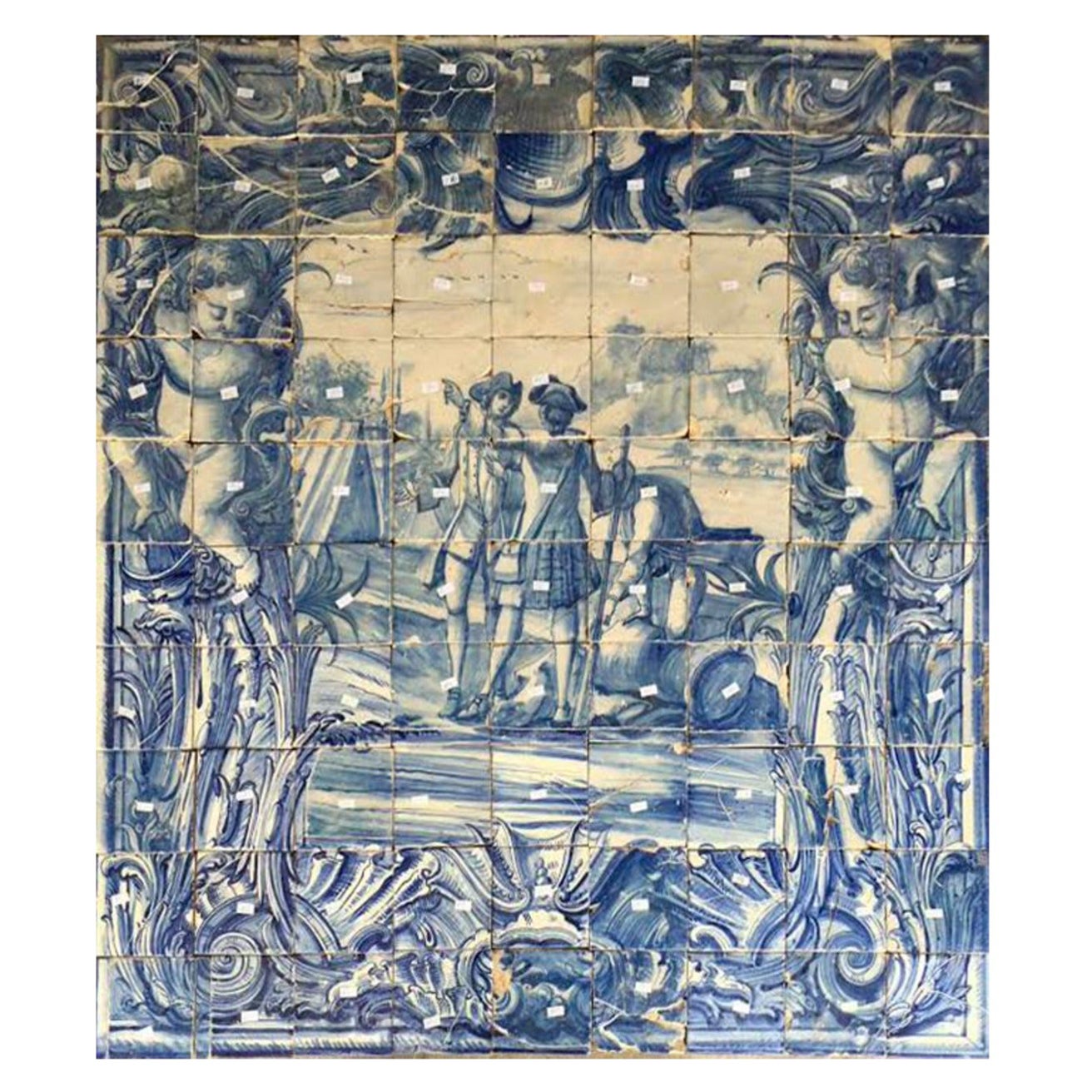 Panneau portugais du 18ème siècle « Azulejos » « Scène de la bouteille » en vente