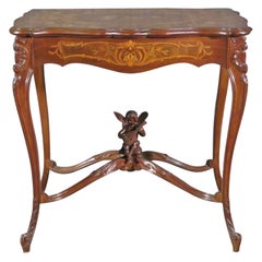 Antique Carved French Louis XV Puttu Cherub Inlaid Center Hall Table Attr. RJ Horner