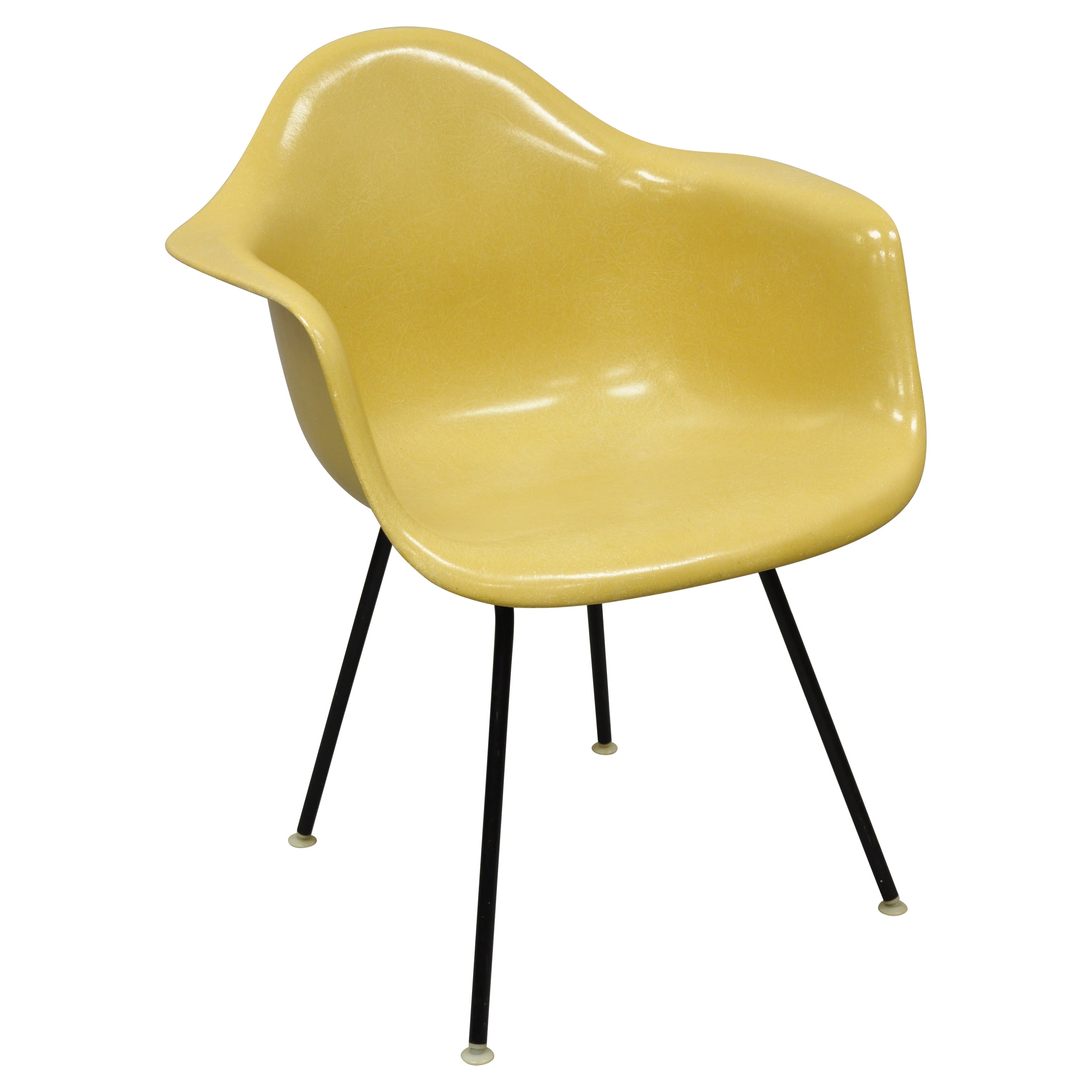 Herman Miller Mustard Yellow Fiberglass Shell H-Base Arm Chair Mid Century MCM