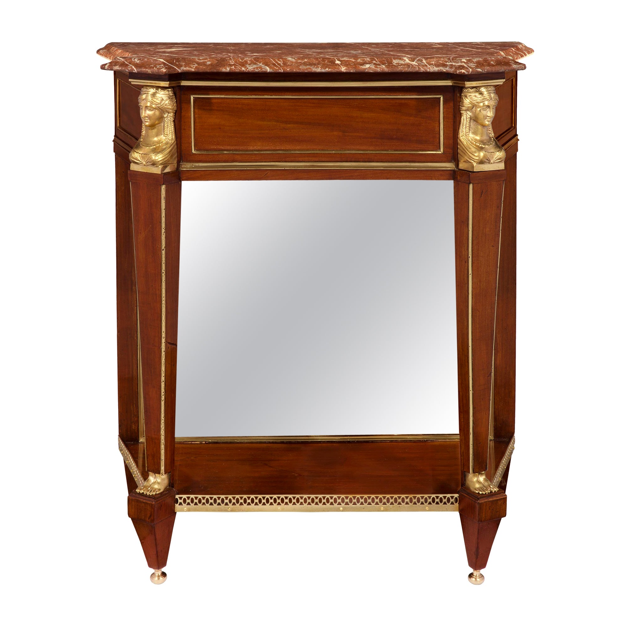 French 19th Century Neoclassical Style Mahogany, Ormolu and Marble Console For Sale