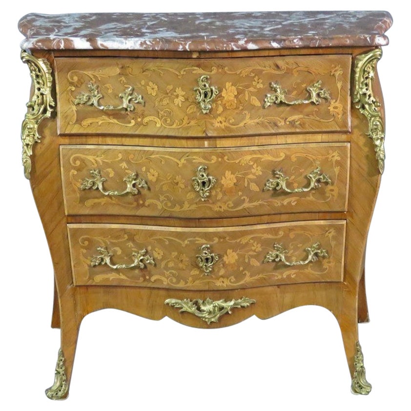 Petite French Louis XV Walnut Satinwood Inlaid Commode Foyer Cabinet, Circa 1900 For Sale