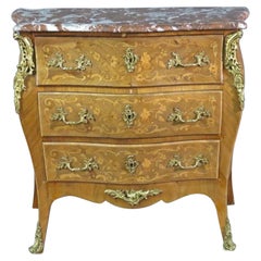 Antique Petite French Louis XV Walnut Satinwood Inlaid Commode Foyer Cabinet, Circa 1900