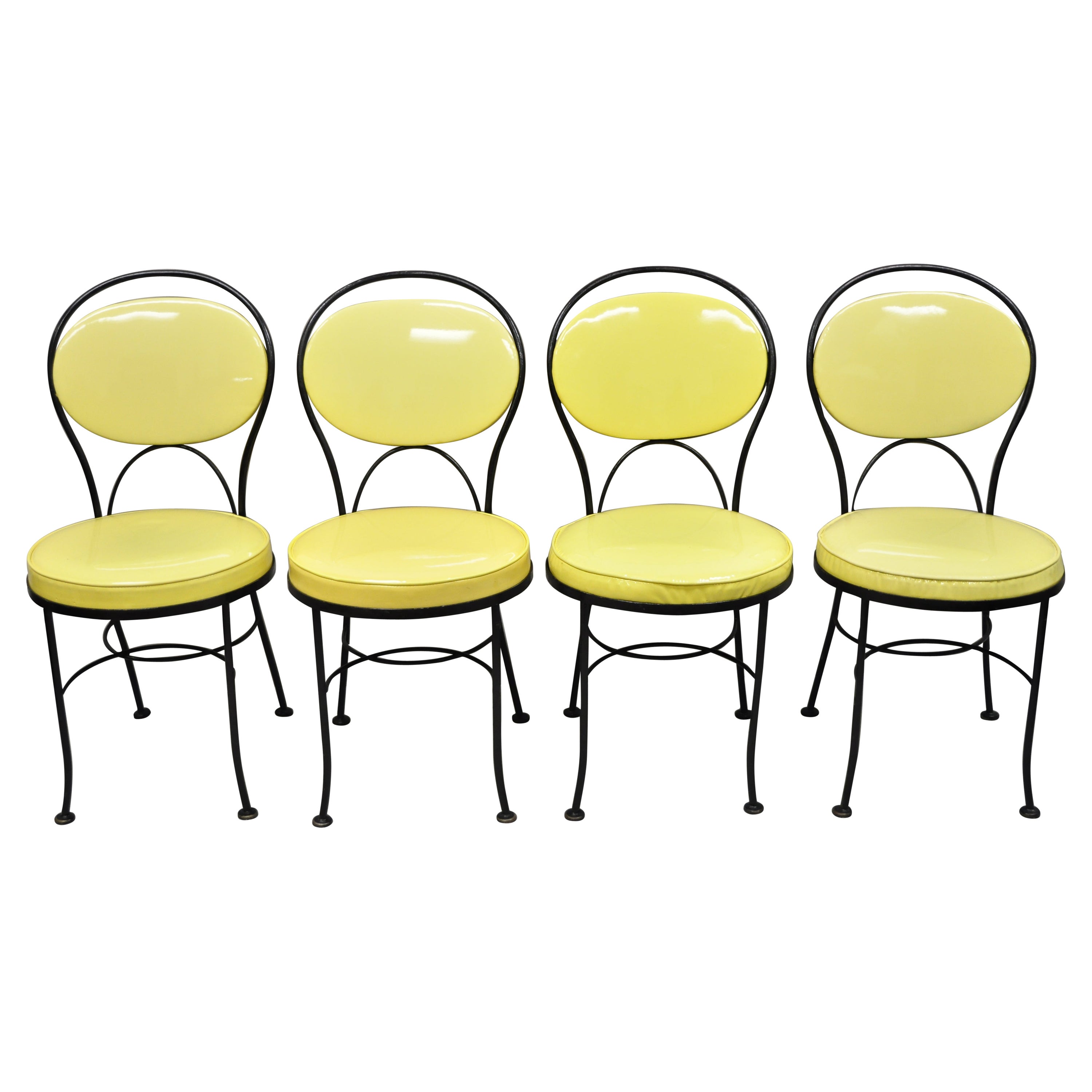 Gallo Iron Works Wrought Iron Yellow Vinyl Modern Bistro Dining Chair, Set of 4