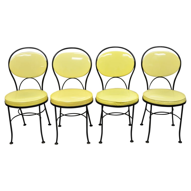 Gallo Iron Works Wrought Iron Yellow Vinyl Modern Bistro Dining Chair, Set of 4 For Sale