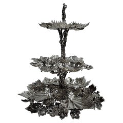 Buccellati Sterling Silver Leaf and Branch 3-Tier Serving Stand