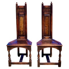 Vintage Gothic Revival Kittenger High Back Altar Chairs, a Pair