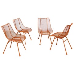 Set of 4 Mid Century Danish Modern Woodard Sculptura Atomic Orange Side Chairs