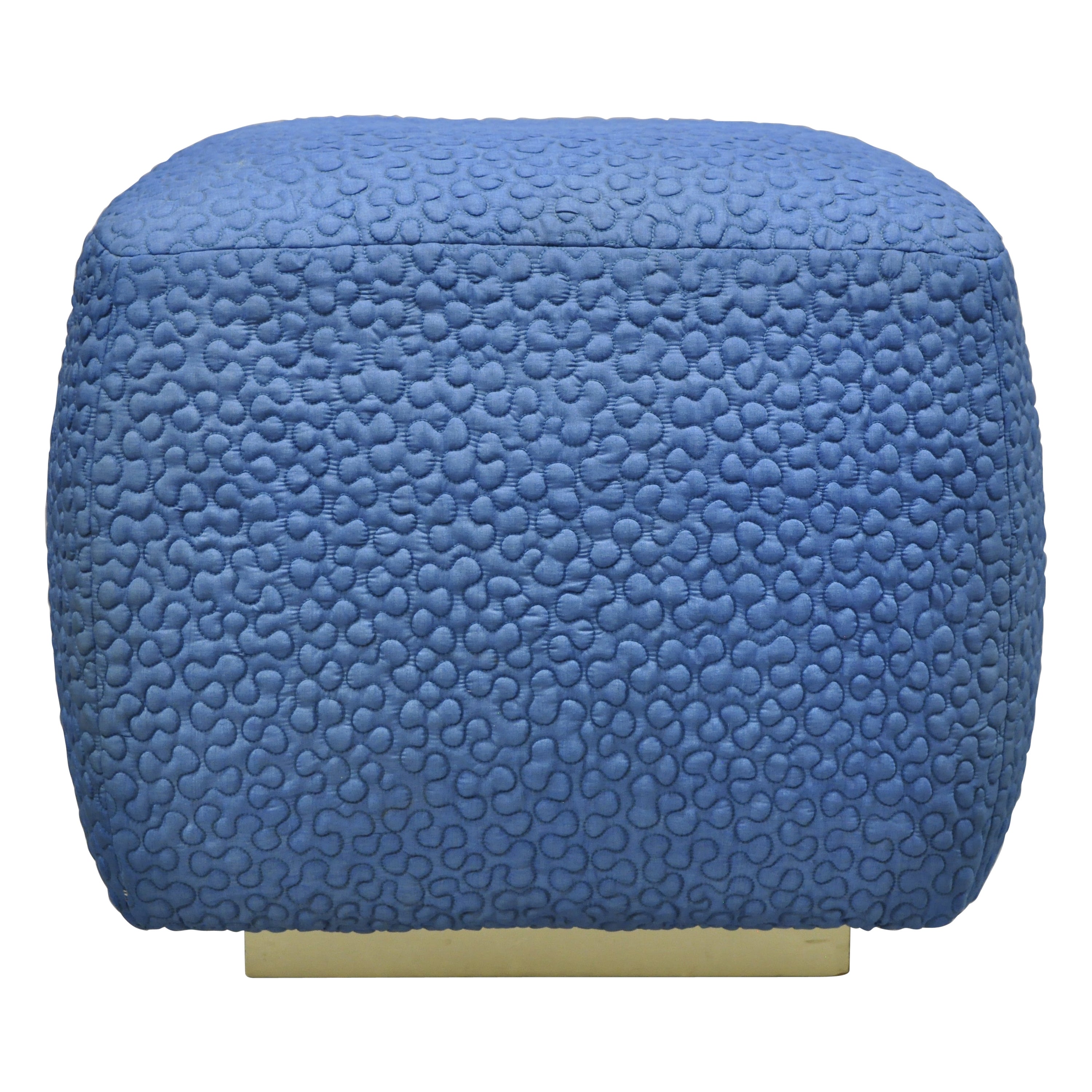 Vintage 1960s Square Pouf Ottoman Blue Stitched Fabric Rolling Casters Wheels For Sale