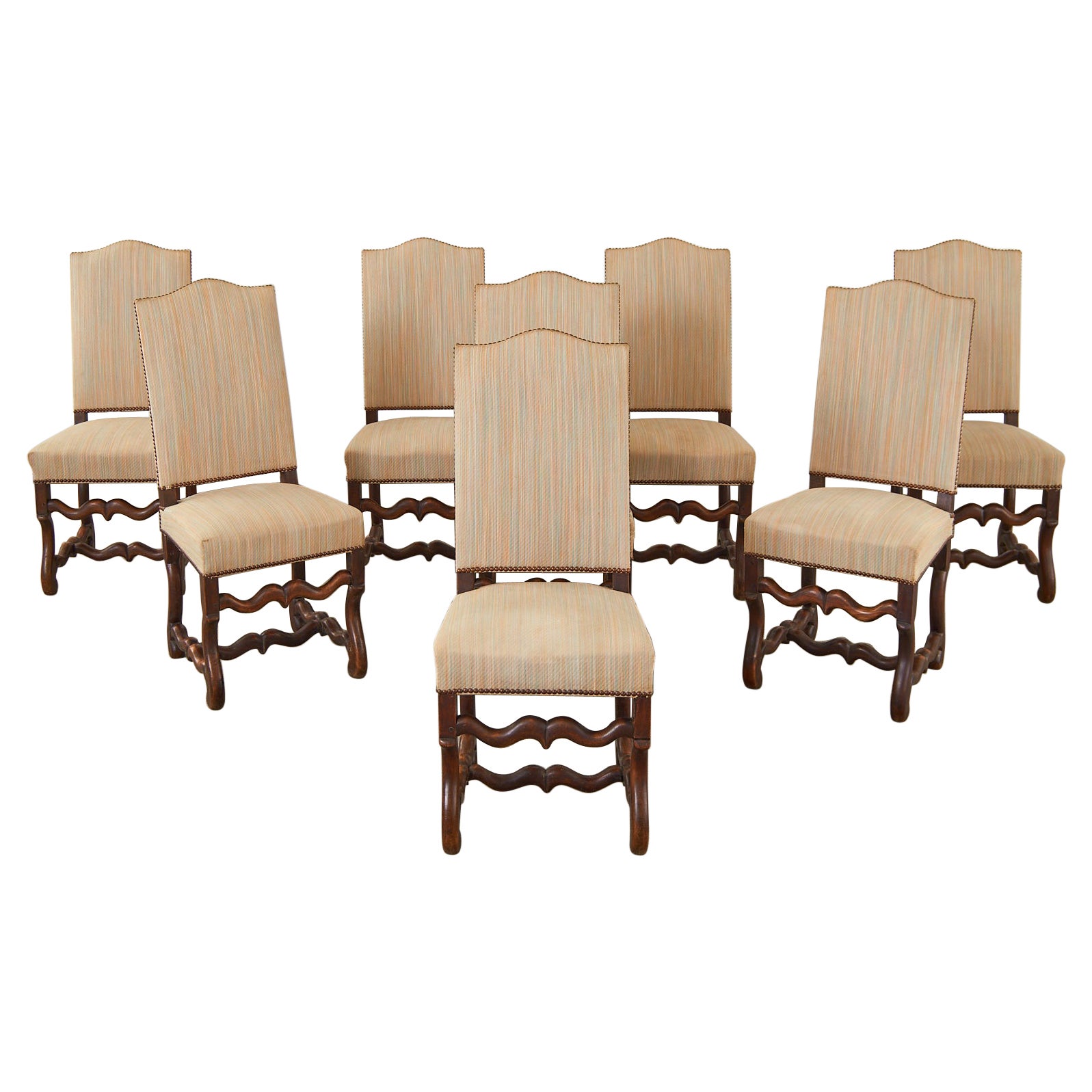 Set of Eight French Walnut Os de Mouton Dining Chairs