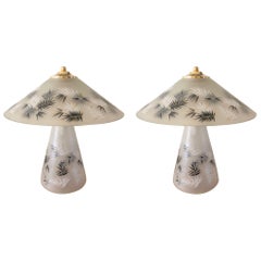 Midcentury Pair of Italian Grey Murano Table Lamps, 1980s