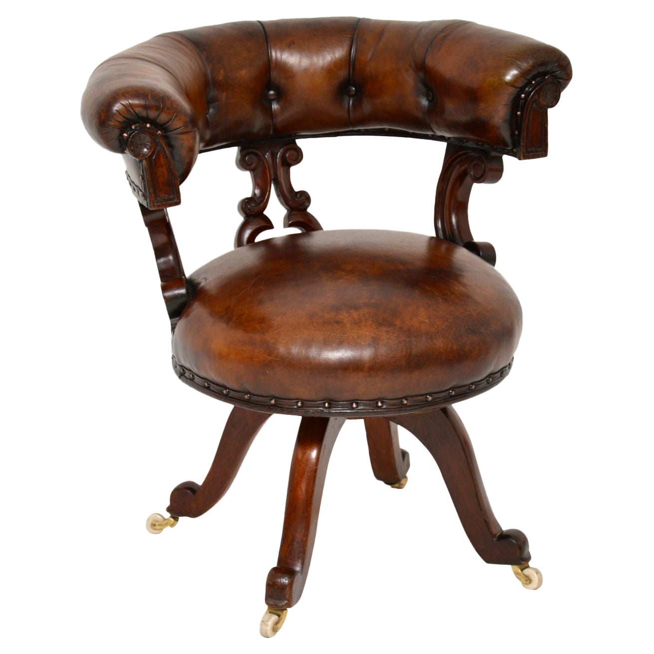 Antique William IV Leather & Wood Desk Chair