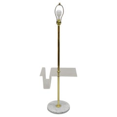 Italian Mid Century Brass Pole Floor Lamp with Marble Base Lucite Magazine Rack