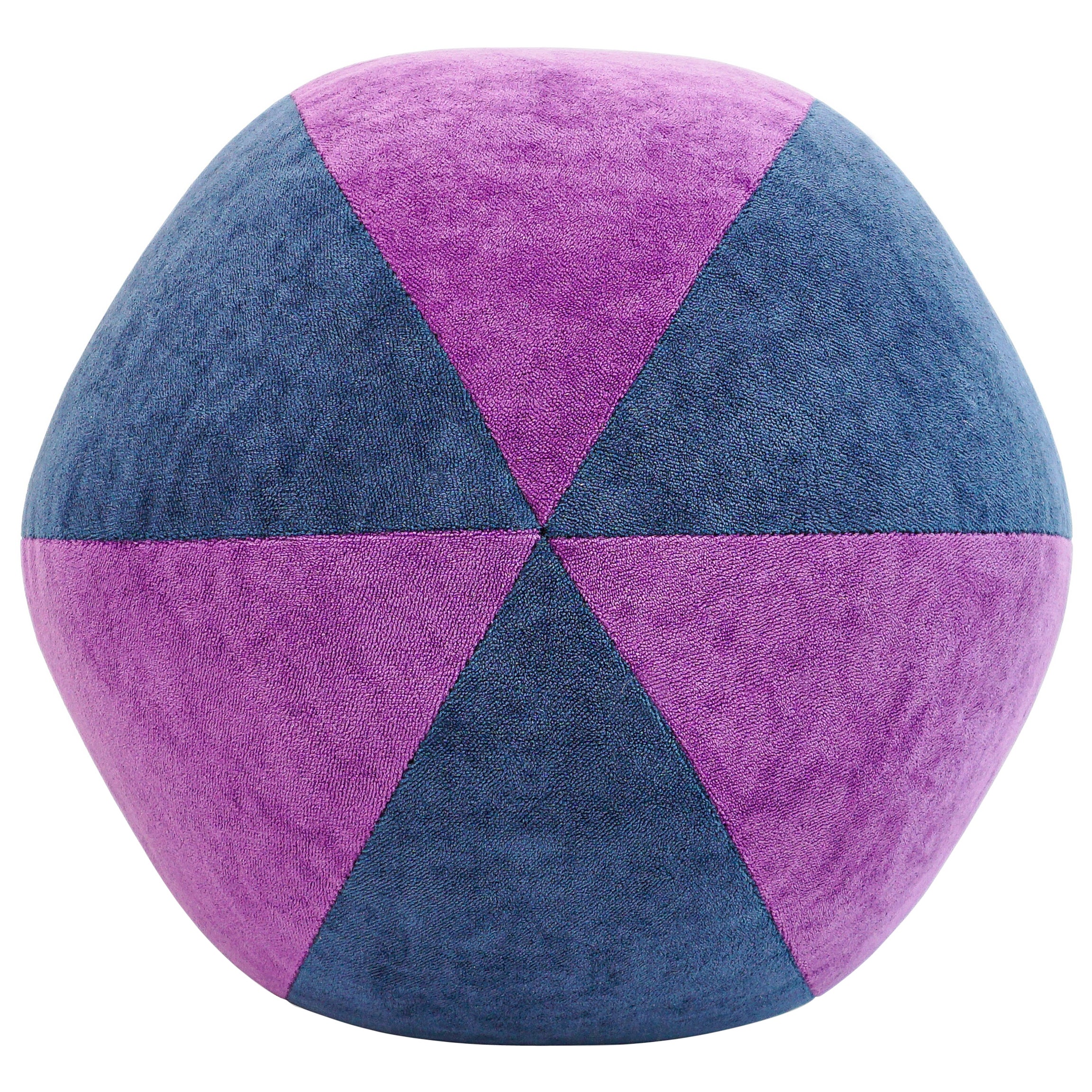 Oreiller à boules en velours bleu et violet  en vente