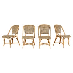 Set of Four French Art Deco Rattan Wicker Bistro Chairs