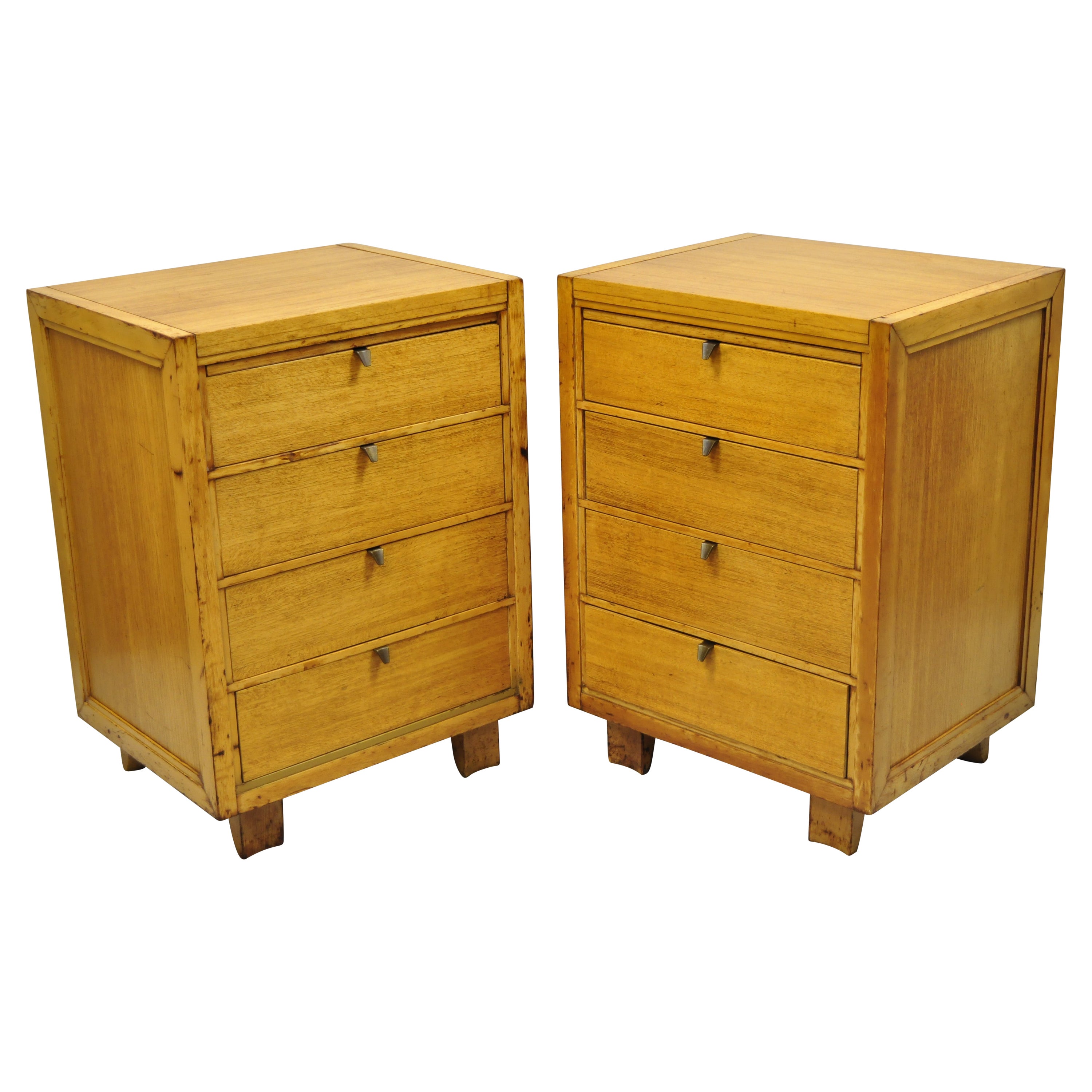 Mid-Century Modern Mahogany Paul McCobb Style 4 Drawer Chest Nightstand, a Pair