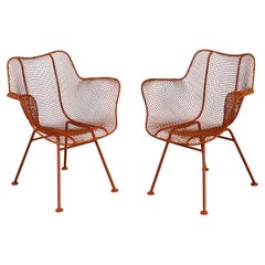 Pair of Mid Century Danish Modern Woodard Atomic Orange Sculptura Arm Chairs