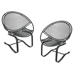 Pair of Wrought Iron Radar Lounge Chairs by Salterini, circa 1950