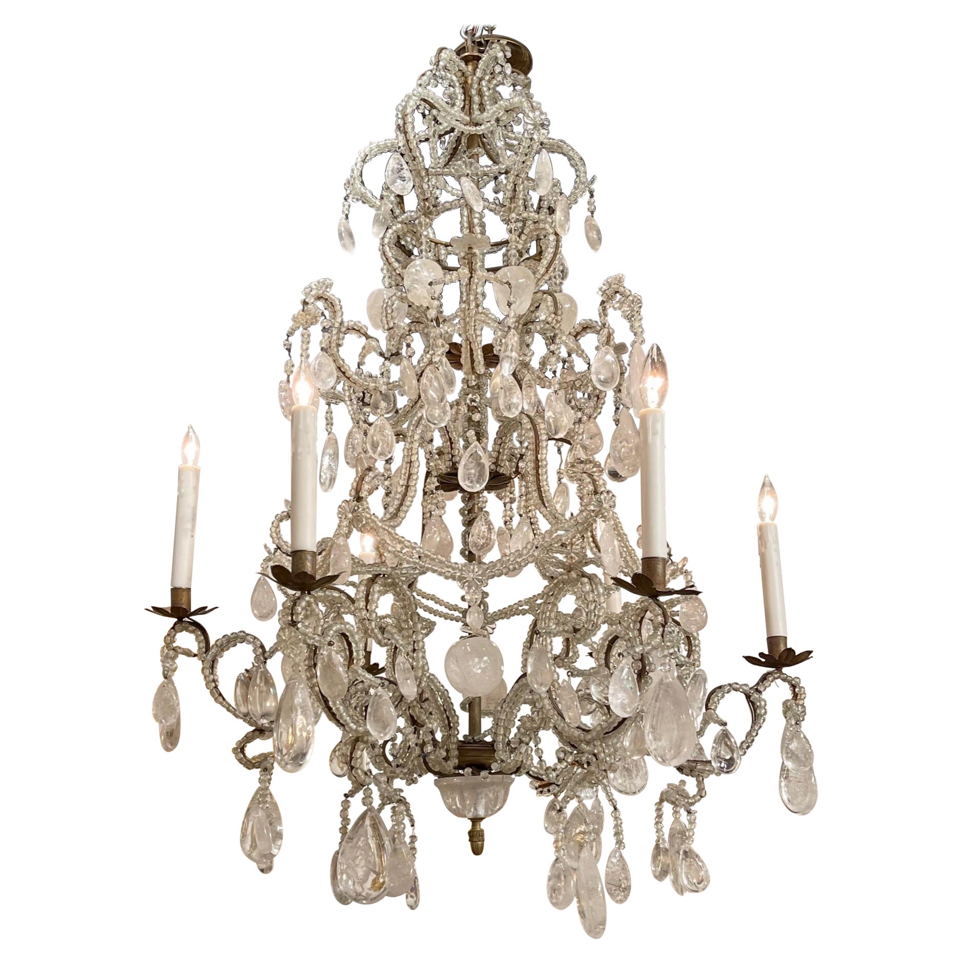 19th Century French Rock Crystal Chandelier with 6 Lights For Sale