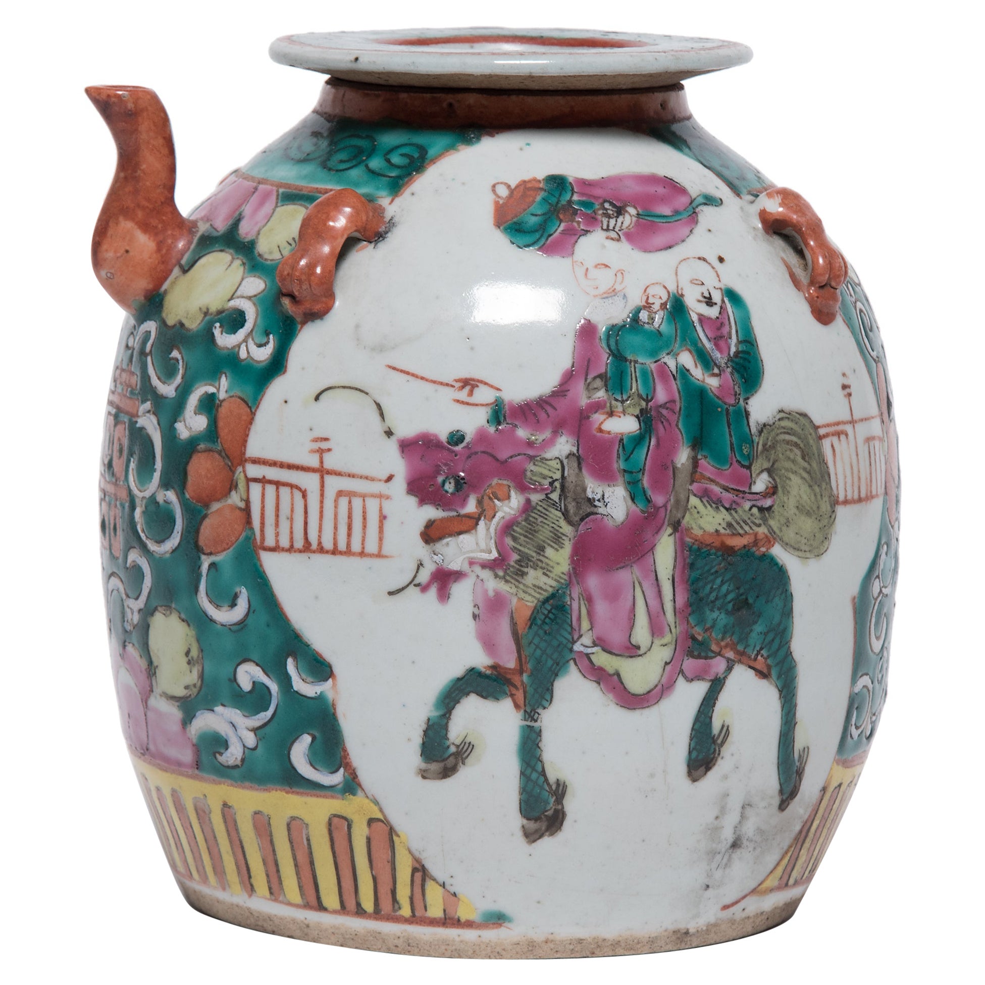 Chinese Enameled Teapot with Mythical Qilin, c. 1920s For Sale