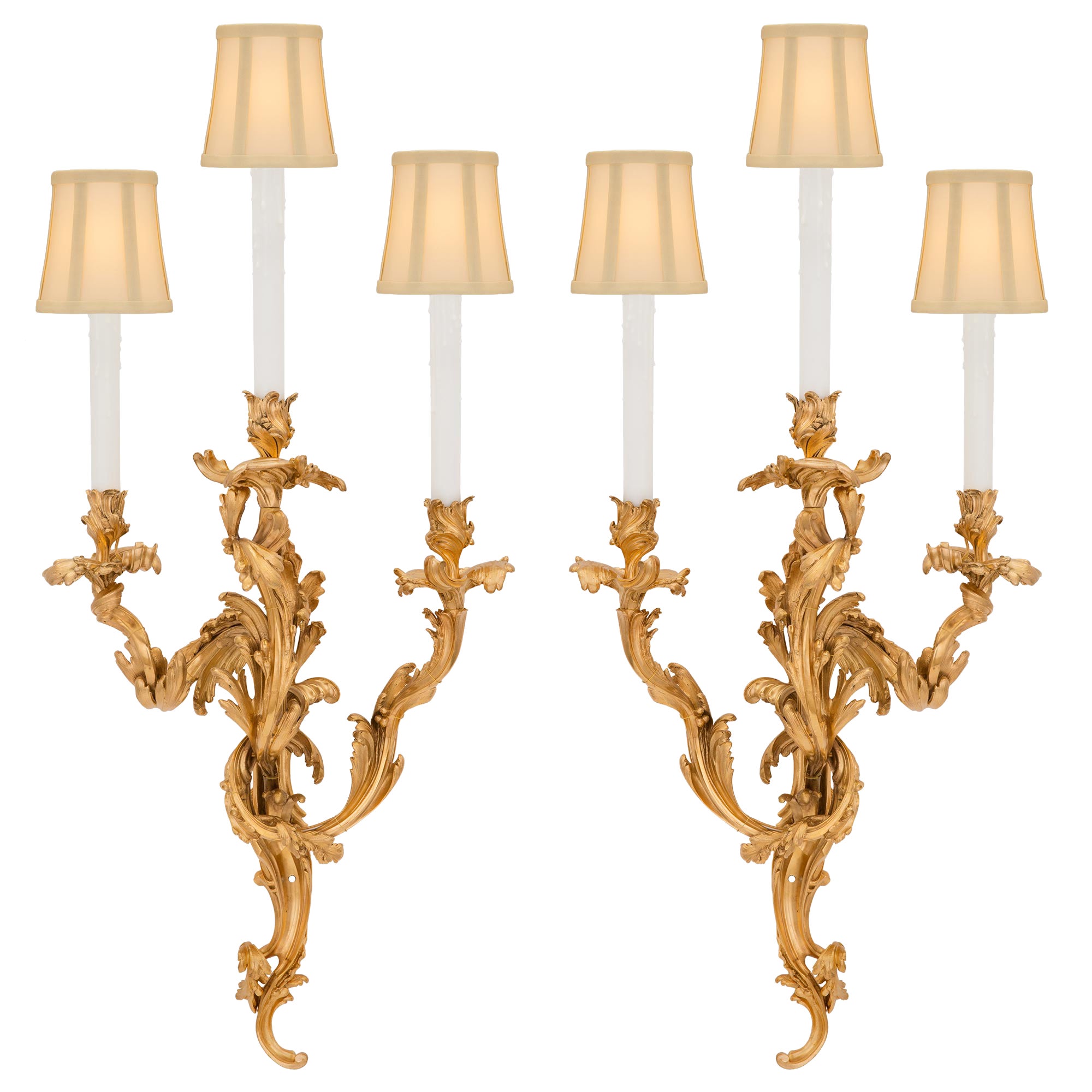 Pair of French Mid 19th Century Louis XV St. Ormolu Sconces