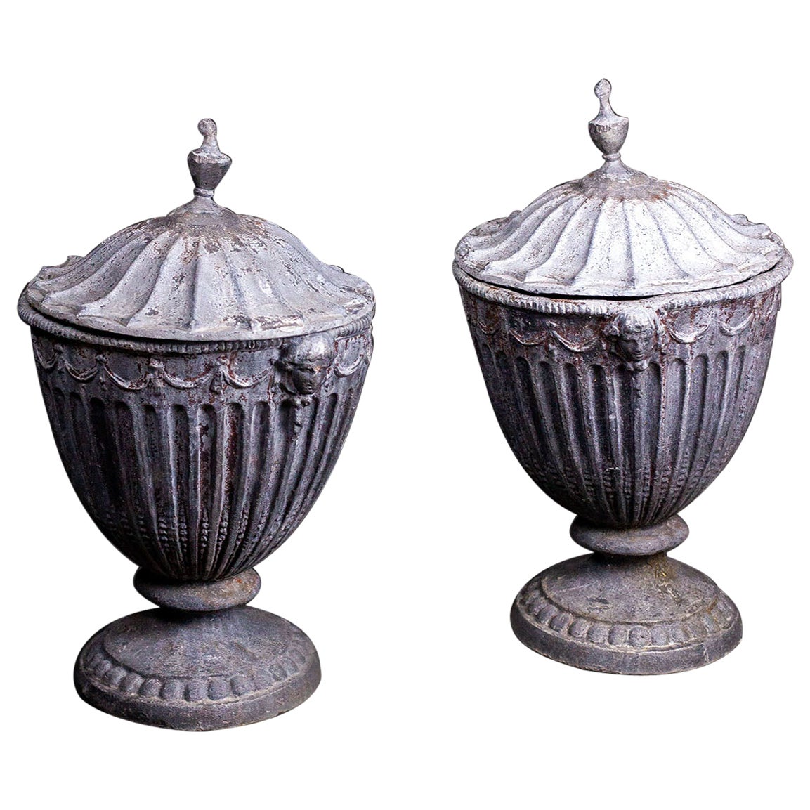 19th Century English Regency Lead Garden Urns