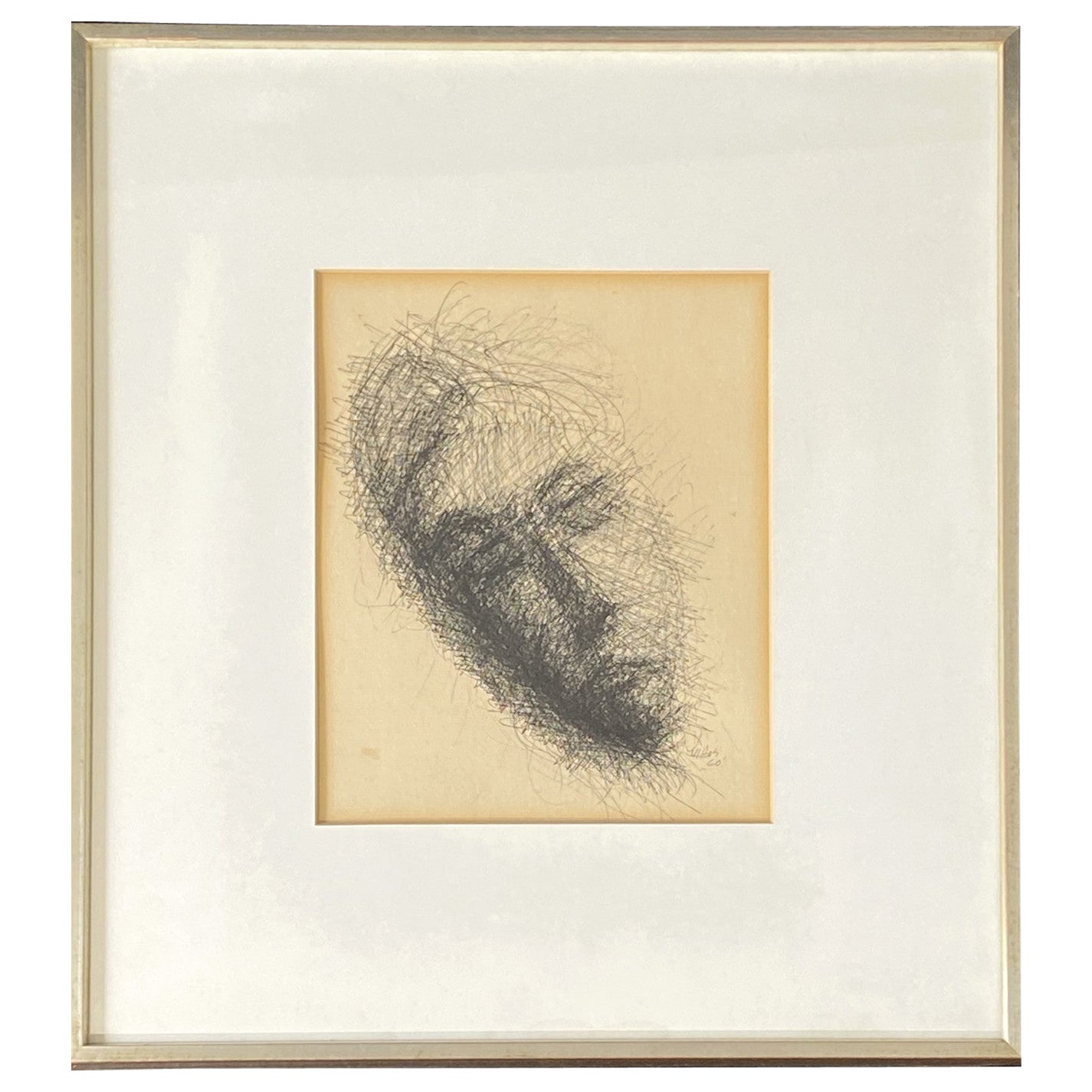 Mid-Century Modern Framed Original Ink Drawing Signed George Vihos 60s Portrait