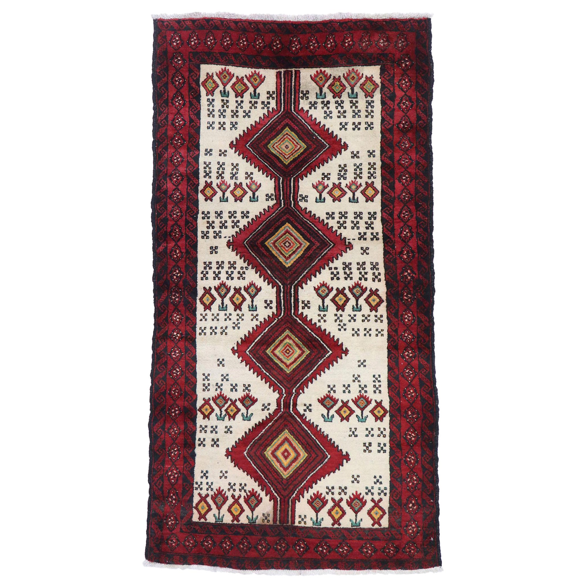 Vintage Persian Baluch Rug with Tribal Style For Sale