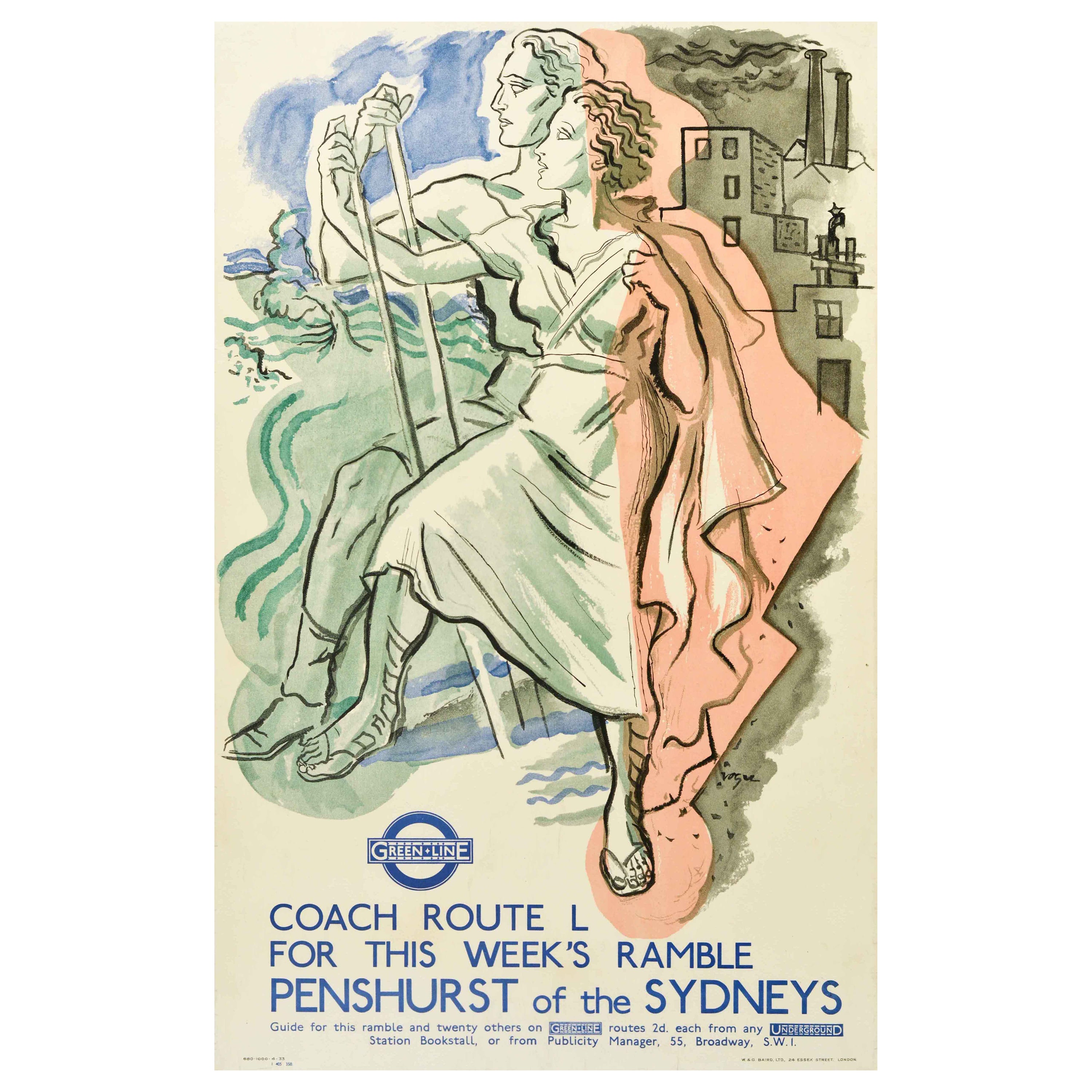 Original Vintage London Transport Poster Penshurst Of The Sydneys Walking Trips For Sale