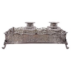 Charles & George Fox Sterling Silver Inkwell from 1886 in Victorian Style