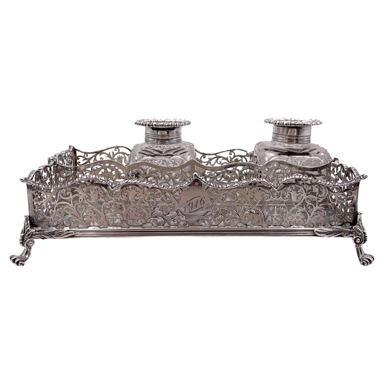 Charles & George Fox Sterling Silver Inkwell from 1886 in Victorian Style For Sale