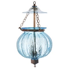 Antique Aqua Blue Melon or Pumpkin Bell Jar Lantern